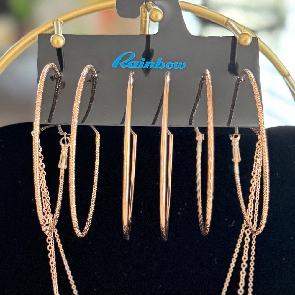 7 pcs Elegant Rose Gold Tone Earrings and Layered Necklace Set - Picture 5 of 5